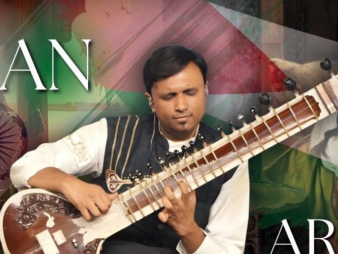 The sitar at rest between takes