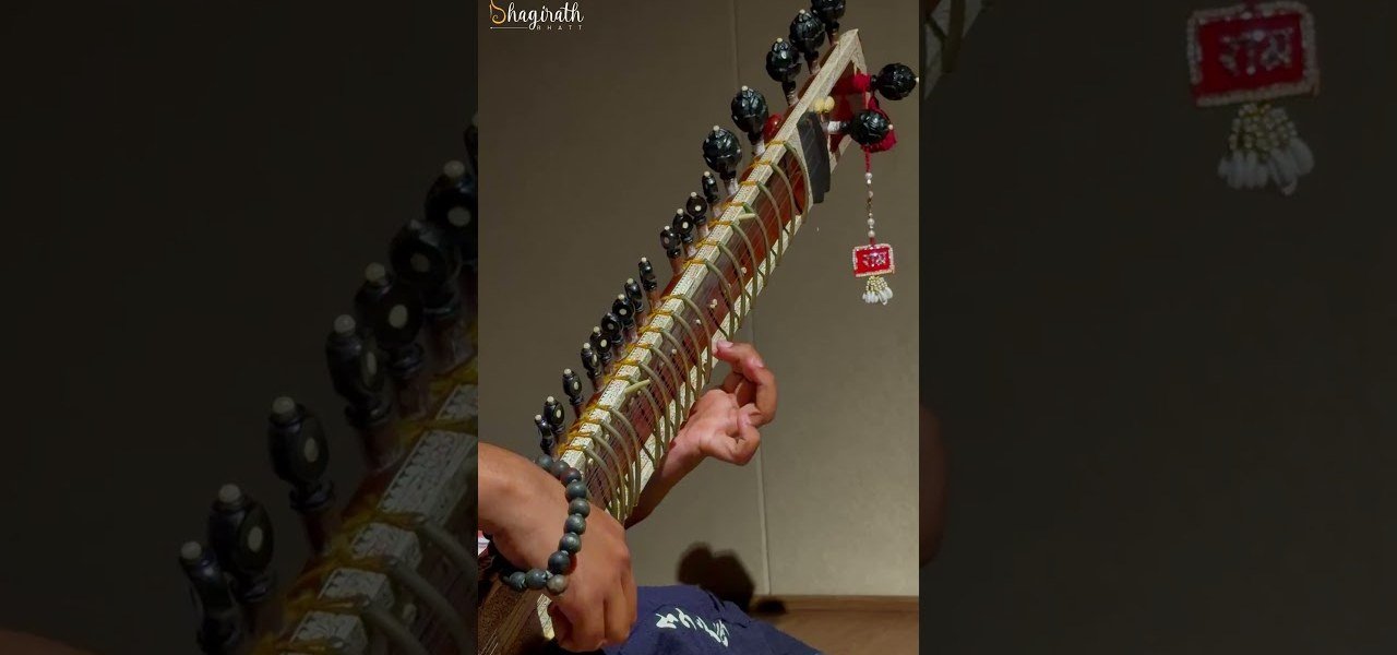 The neck of the sitar in close detail